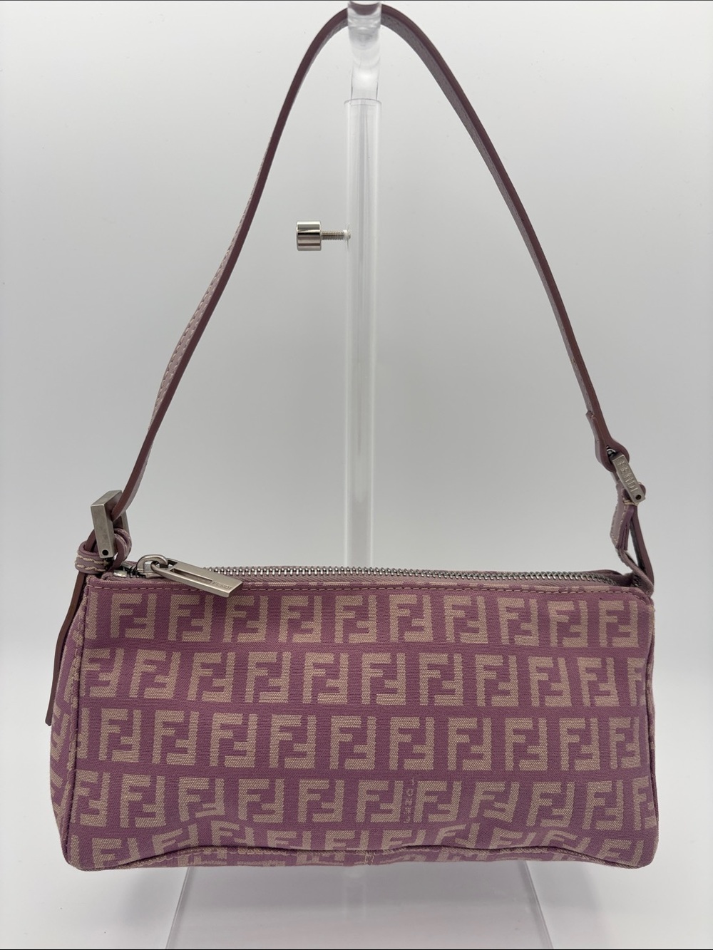 Fendi Zucchino FF Mini Baguette/Pouchette Shoulder Bag - Vintage - Lilac - EUC